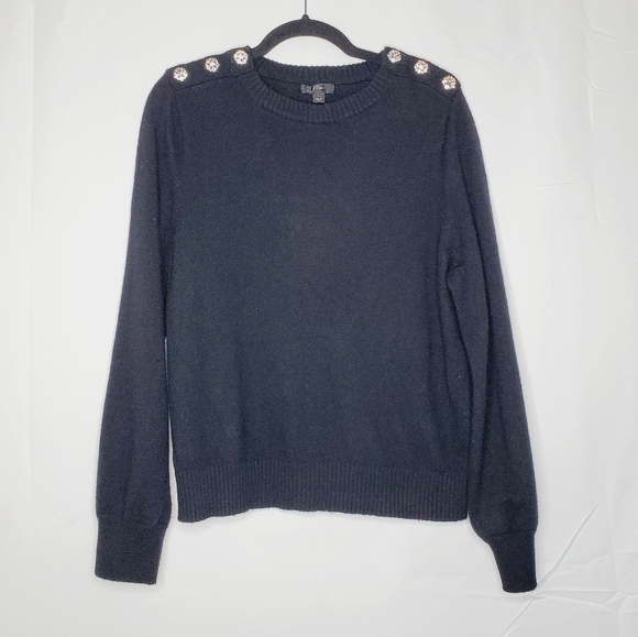 J. Crew Lamb's Wool Blend Crewneck Sweater Size L Jeweled Shoulder Buttons - Picture 1 of 13